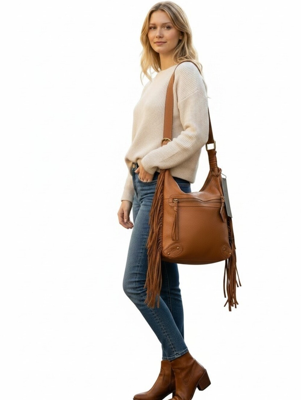 Donald J Pilner Boho Fringe Leather Hippie Shoulder Bag New With Tags